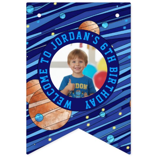 Personalized Outer Space Galaxy Kids Photo バンティングフラッグ (第1の旗)