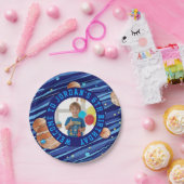 Personalized Outer Space Galaxy Photo Birthday  ペーパープレート (パーティー)