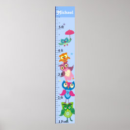 Personalized owls Growth Chart ポスター
