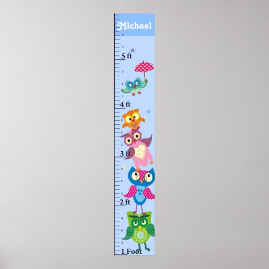 Personalized owls Growth Chart ポスター (正面)