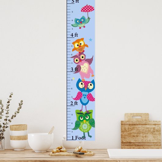 Personalized owls Growth Chart ポスター (キッチン)