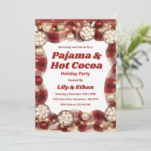 Personalized Pajama & Hot Cocoa Christmas Party 招待状 (スタンド正面)