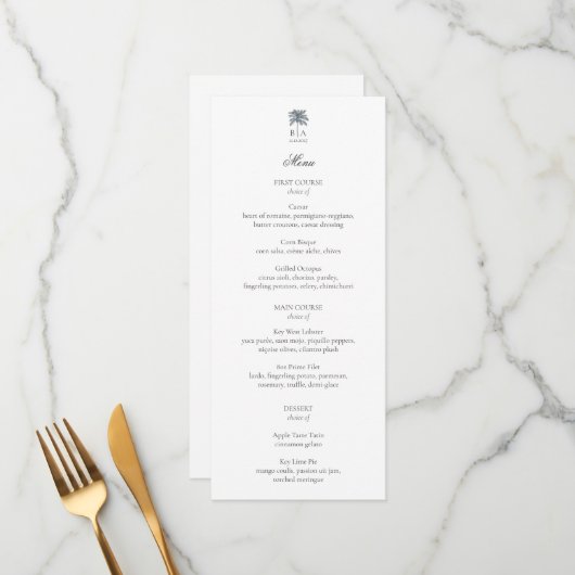Personalized Palm Tree Beach Elegant Wedding Menu メニュー (正面/裏面インサイチュ)
