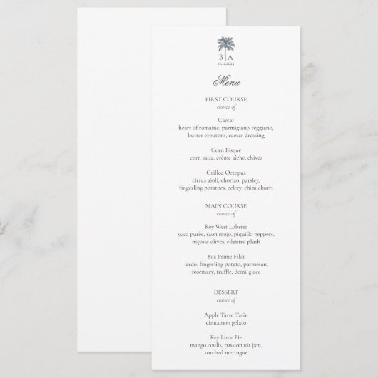 Personalized Palm Tree Beach Elegant Wedding Menu メニュー (正面/裏面)