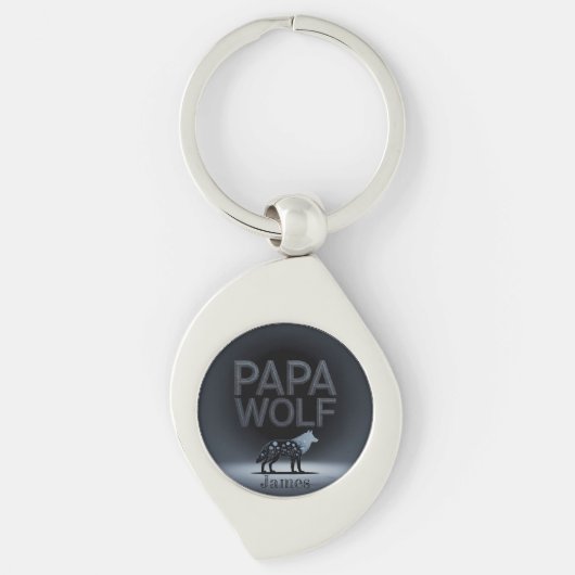 Personalized Papa Wolf Nature Silhouette キーホルダー (正面)