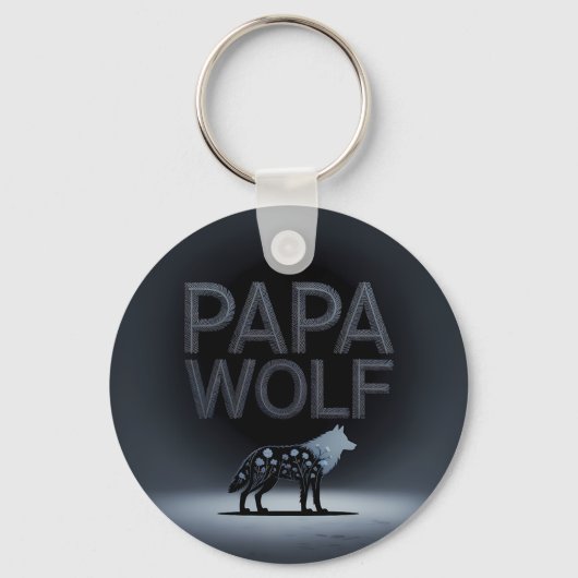 Personalized Papa Wolf Nature Silhouette キーホルダー (正面)
