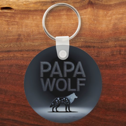 Personalized Papa Wolf Nature Silhouette キーホルダー (正面)