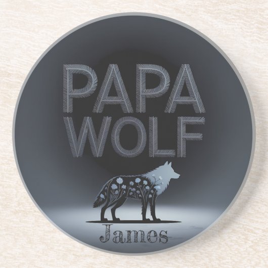 Personalized Papa Wolf Nature Silhouette コースター (正面)