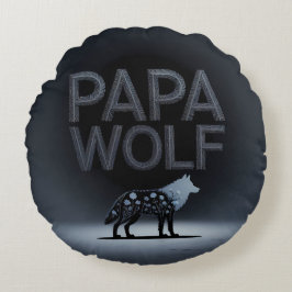 Personalized Papa Wolf Nature Silhouette ラウンドクッション