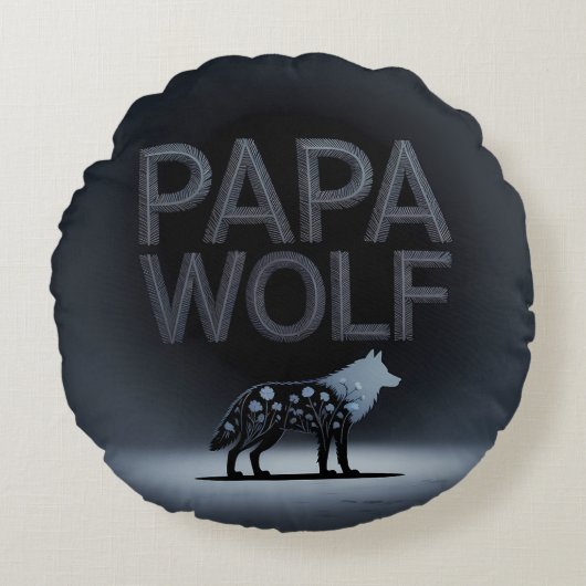 Personalized Papa Wolf Nature Silhouette ラウンドクッション (正面)