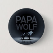 Personalized Papa Wolf Nature Silhouette 缶バッジ (正面)