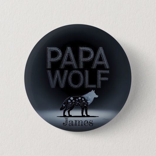 Personalized Papa Wolf Nature Silhouette 缶バッジ (正面)
