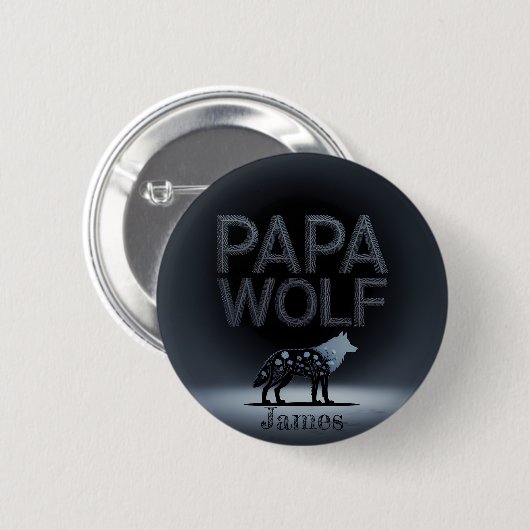 Personalized Papa Wolf Nature Silhouette 缶バッジ (正面&裏面)