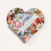 Personalized Paper Flowers spiral bound heart ノートブック (正面)