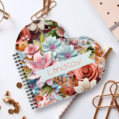 Personalized Paper Flowers spiral bound heart ノートブック