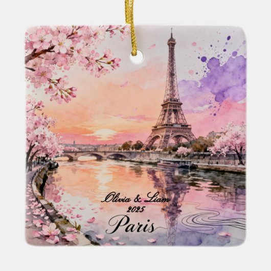 Personalized Paris Couple’s Keepsake セラミックオーナメント (正面)