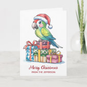 Personalized Parrot with Santa Hat Christmas       シーズンカード (正面)