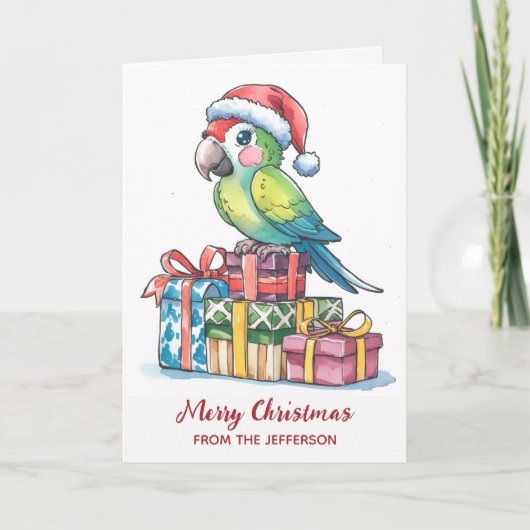 Personalized Parrot with Santa Hat Christmas       シーズンカード (正面)
