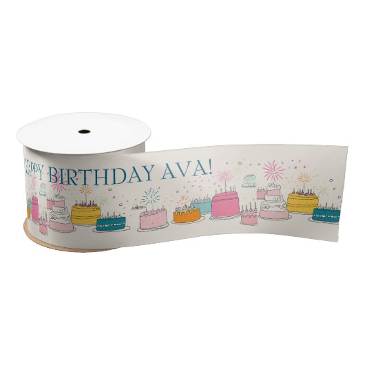 Personalized Party Tissue – Doodle Cakes on Cream サテンリボン (リール)