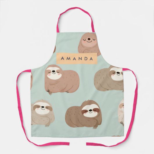 Personalized Pastel Adorable Sloth Pattern エプロン (正面)