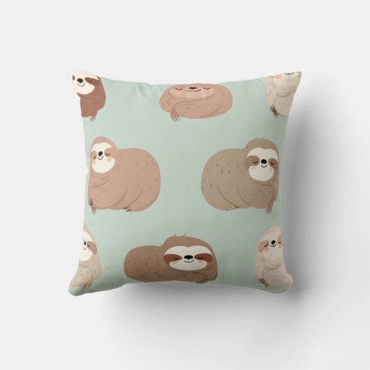 Personalized Pastel Adorable Sloth Pattern クッション (裏面)