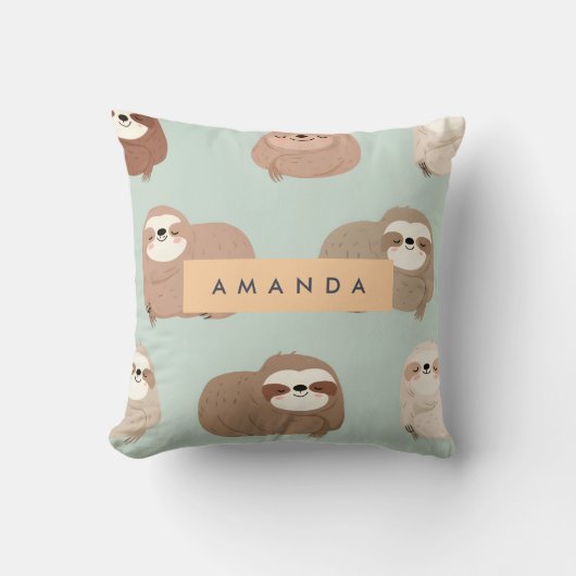 Personalized Pastel Adorable Sloth Pattern クッション (正面)