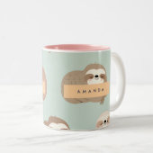 Personalized Pastel Adorable Sloth Pattern ツートーンマグカップ (正面右)