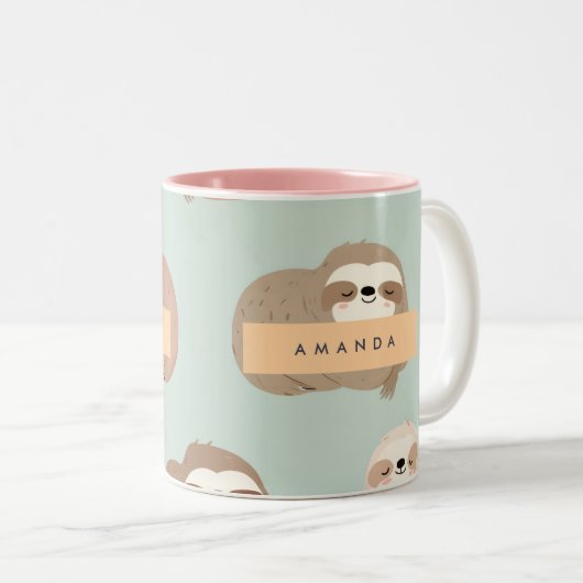 Personalized Pastel Adorable Sloth Pattern ツートーンマグカップ (正面右)