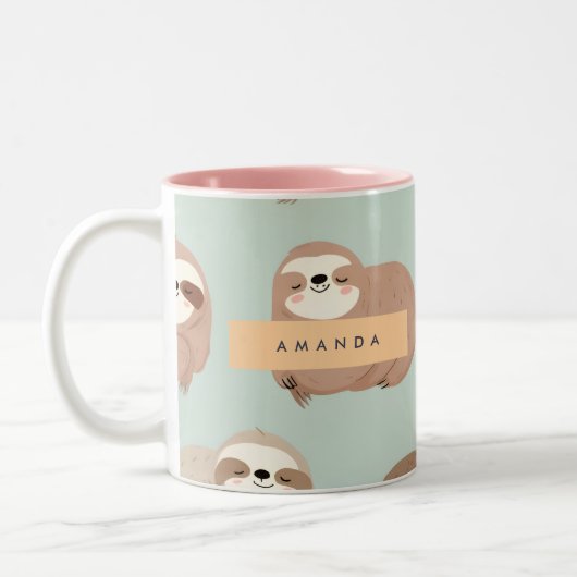 Personalized Pastel Adorable Sloth Pattern ツートーンマグカップ (左)