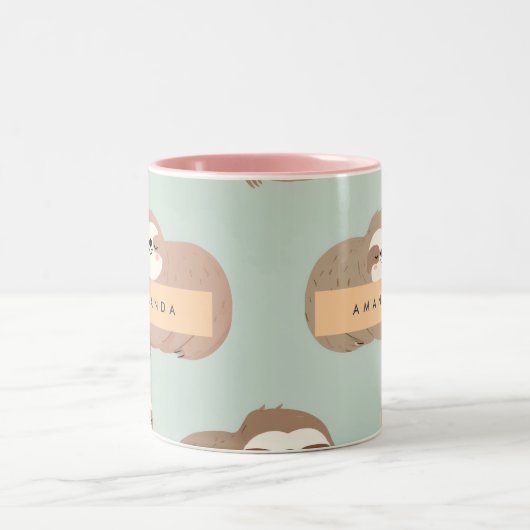 Personalized Pastel Adorable Sloth Pattern ツートーンマグカップ (中央)