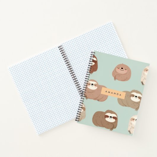Personalized Pastel Adorable Sloth Pattern ノートブック (内部)