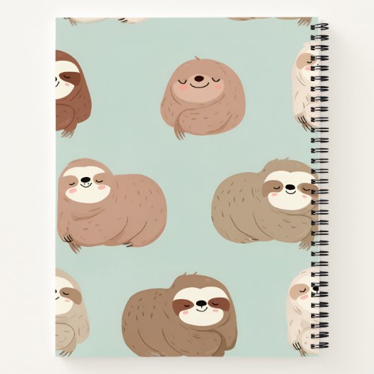 Personalized Pastel Adorable Sloth Pattern ノートブック (裏面)