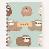 Personalized Pastel Adorable Sloth Pattern ノートブック (正面)