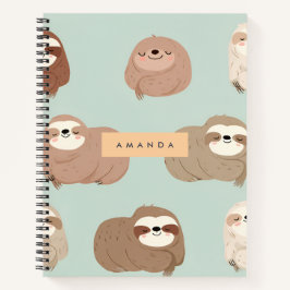 Personalized Pastel Adorable Sloth Pattern ノートブック