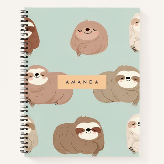 Personalized Pastel Adorable Sloth Pattern ノートブック (正面)