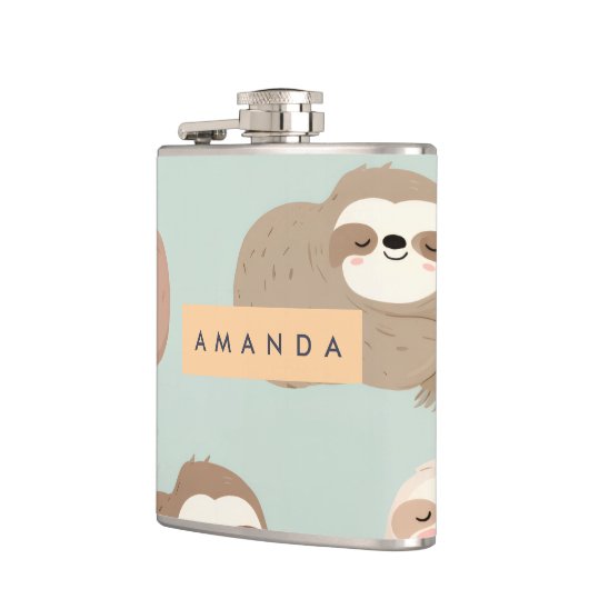 Personalized Pastel Adorable Sloth Pattern フラスク (左)