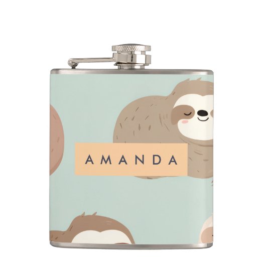 Personalized Pastel Adorable Sloth Pattern フラスク (正面)