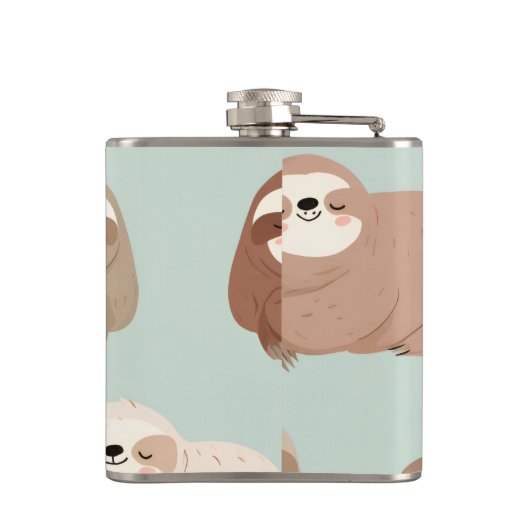 Personalized Pastel Adorable Sloth Pattern フラスク (裏面)