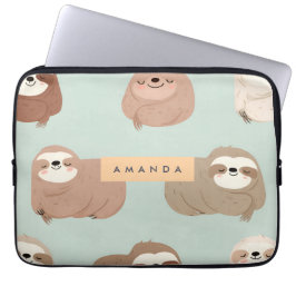 Personalized Pastel Adorable Sloth Pattern ラップトップスリーブ