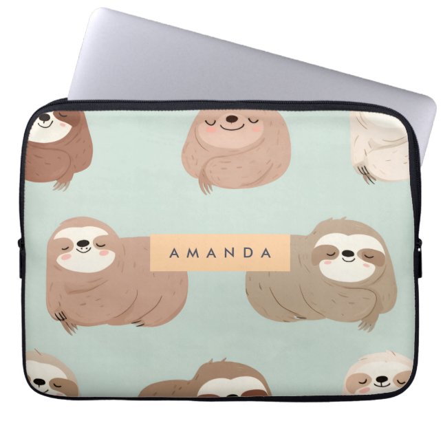 Personalized Pastel Adorable Sloth Pattern ラップトップスリーブ (正面)
