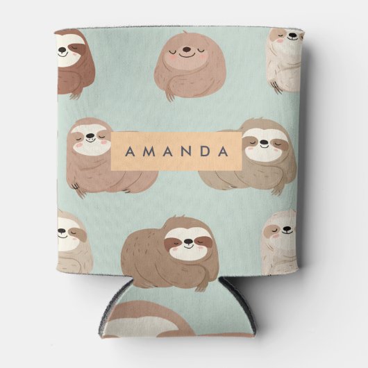 Personalized Pastel Adorable Sloth Pattern 缶クーラー (正面)