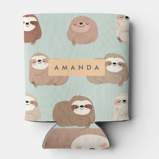 Personalized Pastel Adorable Sloth Pattern 缶クーラー (裏面)