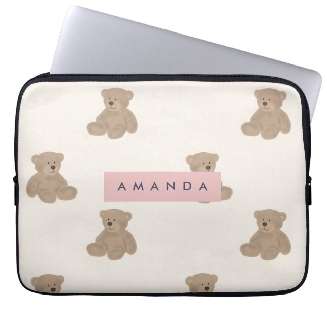 Personalized Pastel Adorable Stuffed Bear Pattern ラップトップスリーブ (正面)