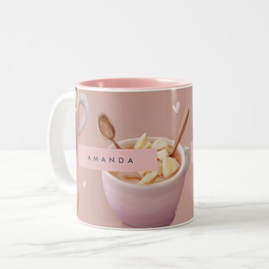Personalized Pastel Apple Cinnamon Tea Pattern ツートーンマグカップ (正面左)