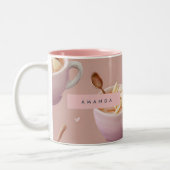 Personalized Pastel Apple Cinnamon Tea Pattern ツートーンマグカップ (左)