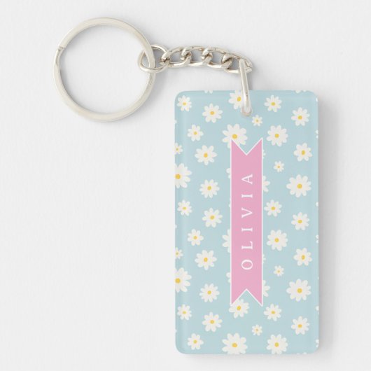 Personalized Pastel Blue Daisy Coquette Girly Cute キーホルダー (正面)