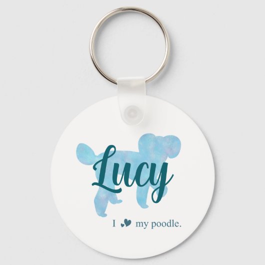 Personalized Pastel Blue Poodle Keychain キーホルダー (正面)