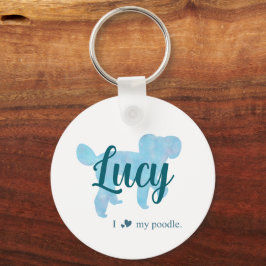 Personalized Pastel Blue Poodle Keychain キーホルダー
