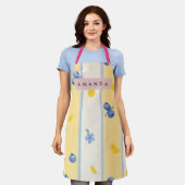 Personalized Pastel Blueberry & Lemon Pattern エプロン (着用した状態)