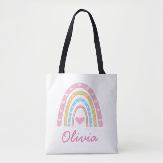 Personalized Pastel boho rainbow  girl Name  トートバッグ (正面)